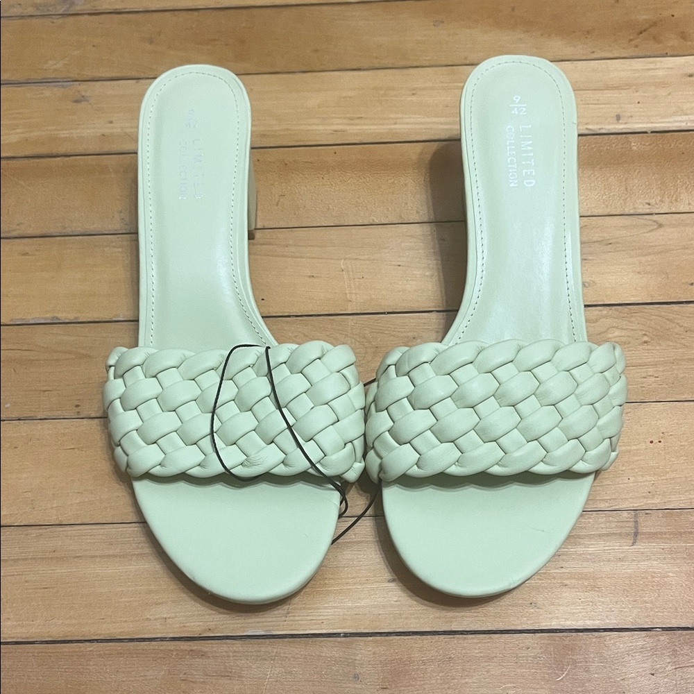 The Limited Light Green Woven Slide Sandals